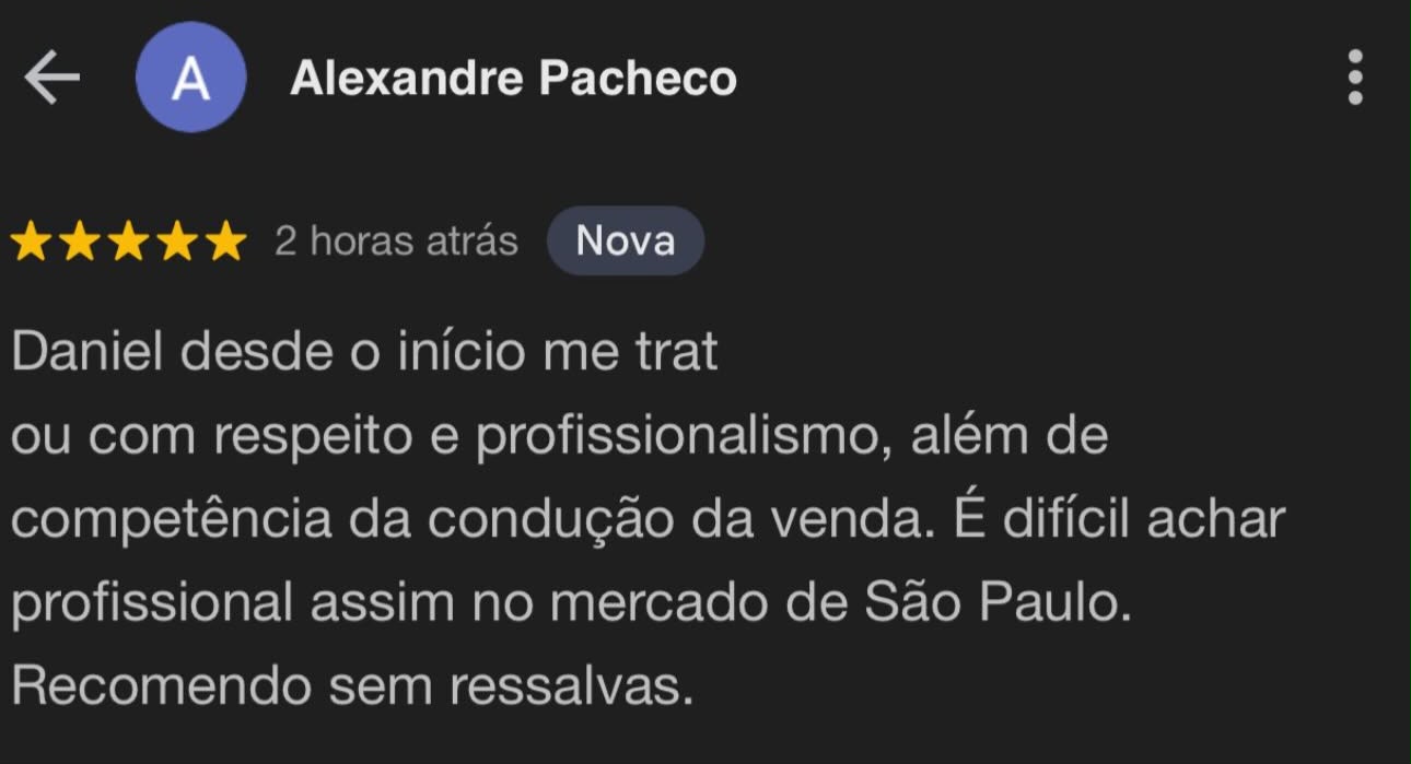 Avaliação cinco estrelas de Alexandre Pacheco