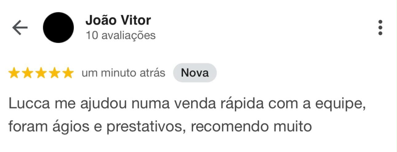 Avaliação cinco estrelas de João Vitor