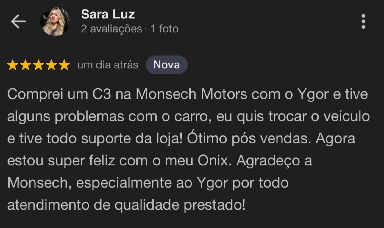 Avaliação cinco estrelas de Sara Luz