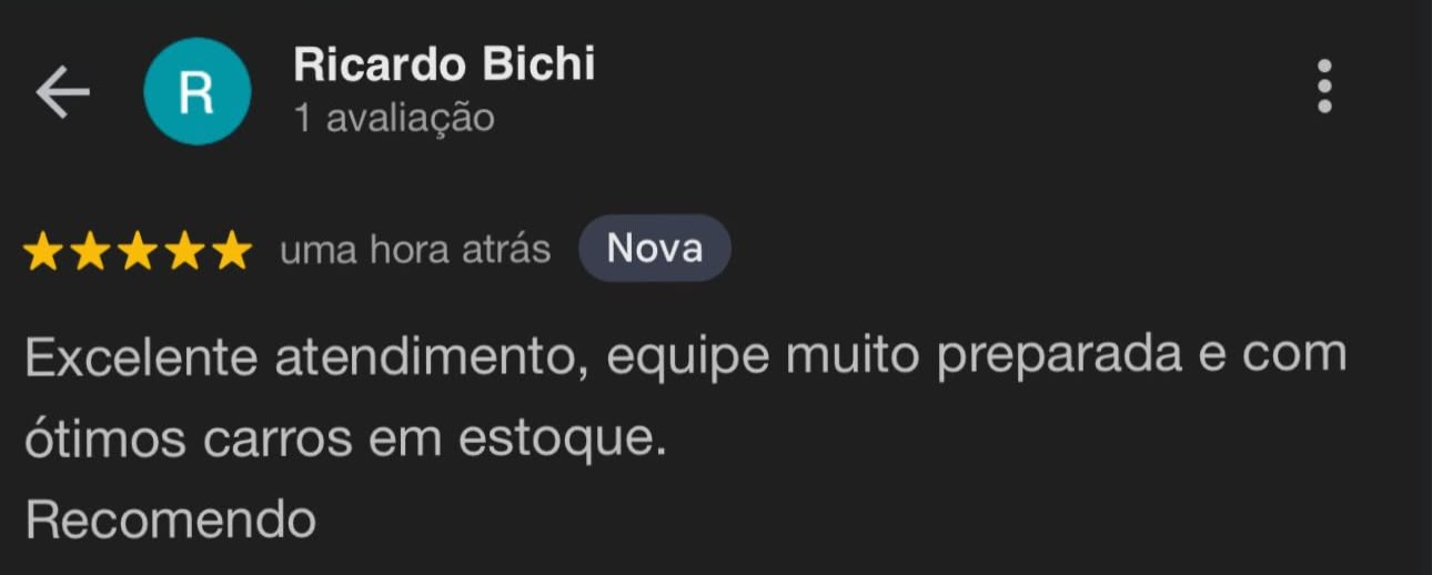 Avaliação cinco estrelas de Ricardo Bichi